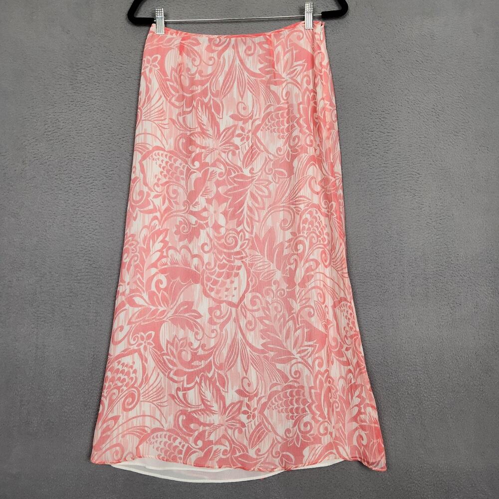 Pendleton Skirt Womens 6 Pink Tropical Floral Silk Chiffon Long A-Line Lined